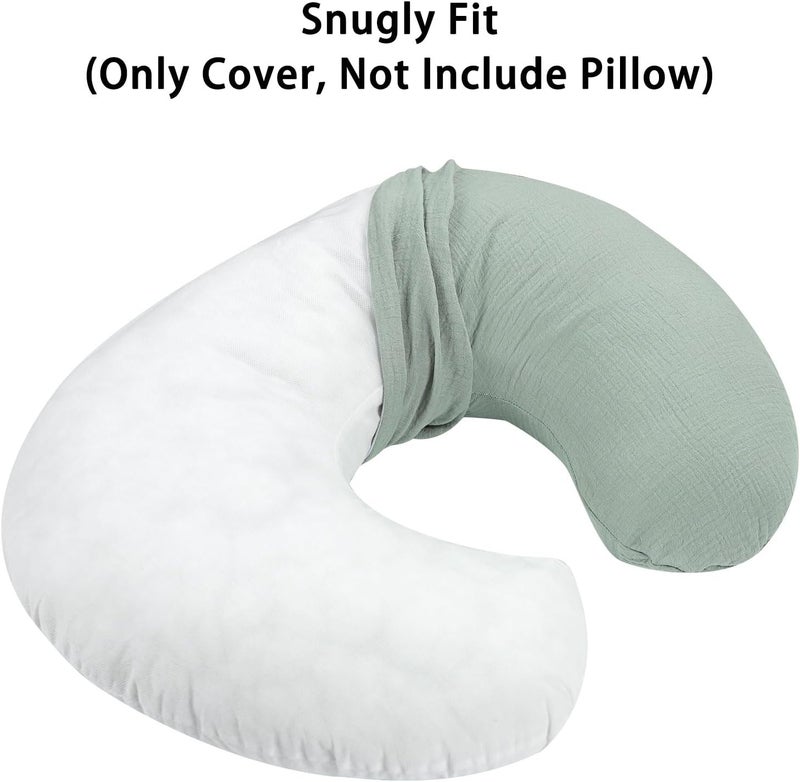 DILIMI Muslin Nursing Pillow Cover 2 Pack, Removable Nursing Cover for Breastfeeding Pillows, Ultra Soft Comfortable Slipcover for Baby Girl and Boy, Green and Checkered - Image 4